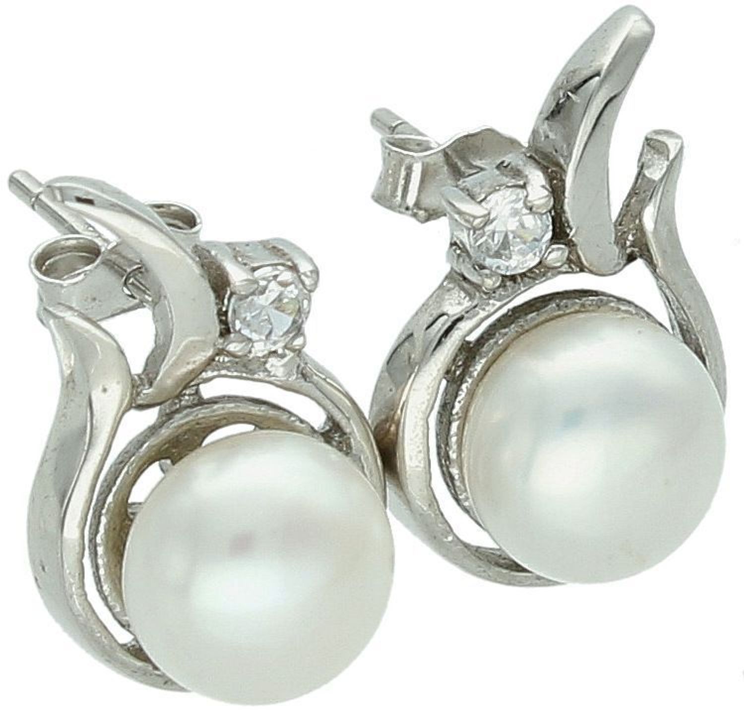 Eleganckie kolczyki srebrne 925 – perła z otoczeniem z cyrkonii (1,5 × 1,0 cm), zapięcie na sztyft. Waga 4,15 g. Klasyka i blask w jednym.1.jpg